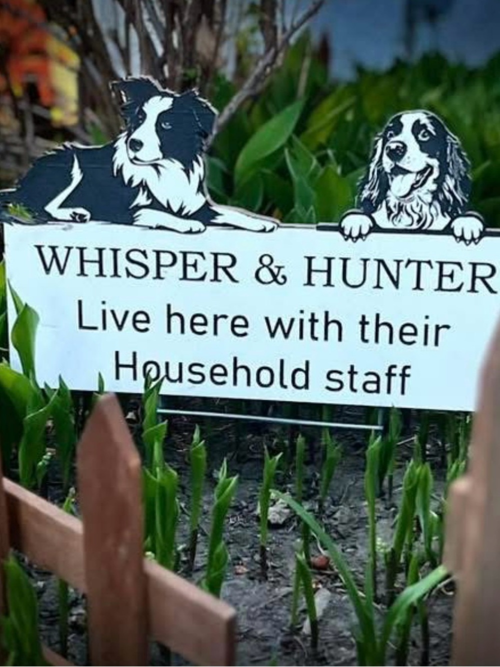 Personalized White & Black Dog Garden Sign - Whisper & Hunter